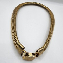 Vintage Gold Tone Wide Omega Choker 17″ Necklace Snake Egyptian Style Bold 80s