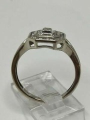 Art Deco Round Lab-Created Diamond Cluster Engagement 14K White Gold Finish Ring