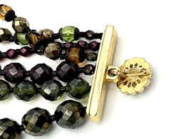 VTG Multi Strand GOLD FUMED Brown CRYSTAL NECKLACE Rhinestone Hook Clasp 1969