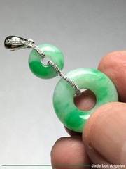 2 Donut Circle Apple Floral Green Jadeite Jade 18K White Gold Diamond Pendant