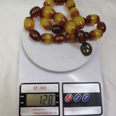 Vintage Style Amber Color Beaded Necklace Large Barrel Beads 128g Estate Jewelry