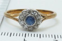 ANTIQUE ENGLISH EDWARDIAN 18K GOLD SAPPHIRE & DIAMOND CLUSTER RING c1910