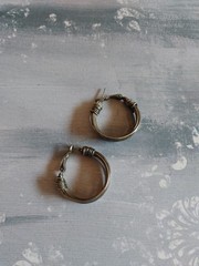 Vintage hoop earrings silver tone metal wire wrap with post 1 1/8″ diameter