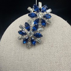 Vintage B David Silver Tone Blue Rhinestone Crystal Necklace Bracelet Clip Ons