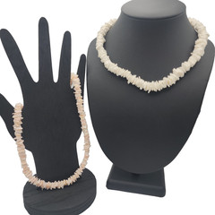 Vintage White Pink Shell Heishe Chip Choker Necklace Lot 2 Puka Clamshell Boho