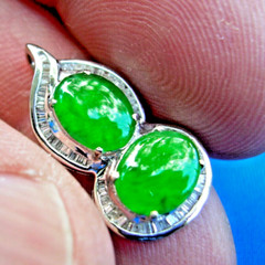 Original EARTH MINED Jadeite JADE DIAMOND Deco Pendant Medallion 18K WHITE GOLD