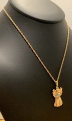 Beautiful Avon Vintage Gold Tone Angel With Blue Rhinestone Pendant Necklace