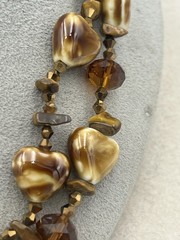 Vintage Tigers Eye Glass Heart Brown Necklace