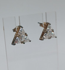VTG 925 CL Triangle CZ Stud Earrings 0.5in Sterling Silver 5gtw Cluster Estate