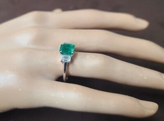 14K White Gold Natural Emerald Ring 1.73ct Radiant Cut w/ 0.80ct Diamond Accents