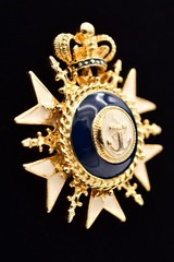 Vintage Crown Anchor Brooch Blue Enamel Crest Military Nautical Pin 1980s BinAL
