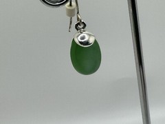 VINTAGE DANGLE EARRINGS SILVER GREEN ENAMEL SIGNED KC