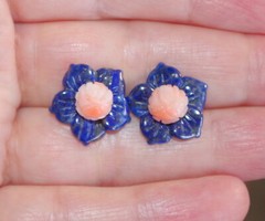 Vintage Gorgeous 15MM Lapis Flower Jackets For Earrings Use With Any Studs
