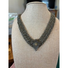 Vintage Gothic Chain Collar Necklace Multi Strand Gunmetal Medieval Armor