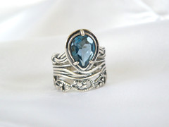 OrPaz 925 Sterling Silver London Blue Topaz Organic Ring Size 6