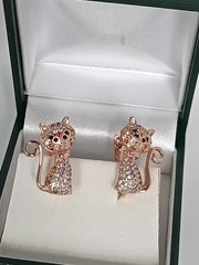 Vintage 1990-s 14 Ct Rolled Gold Cat Zircons Earrings-Hallmarked 585 RG
