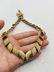 Vintage Brushed Gold Tone Leaf Snake Link Collar Bib Greek Goddess 16” Necklace