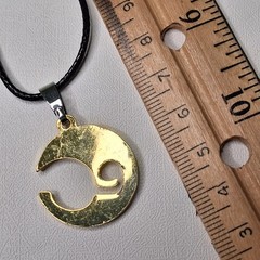 Crescent Moon Pendant Necklace Rhinestone Black Cord Boho Gold Tone Vintage