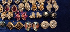 Vintage Rhinestone Earrings Lot Of 27. 12 Signed Monet Weiss Hobe Trifari Kramer