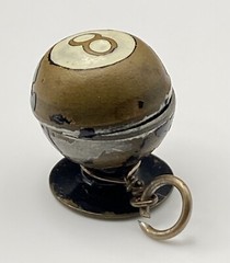 Vintage OLD Handmade Black Enamel Magic 8 BALL Pool Good Luck Pendant Charm
