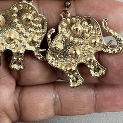 AB Beaded Elephant Earrings Boho Green Enamel Rhinestone Lucky Dangle Gold Tone