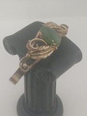 SORRENTO VERMIEL Sterling Silver green Jade filigree leaf motifs hinged bracelet