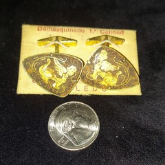 Damascene 24k Gold Triangle Cufflinks Bullet Back Vintage Art Toledo Spain