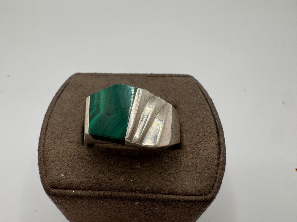 Vintage Sterling Silver TL-89 Inlay Malachite Rings, Size 11.25