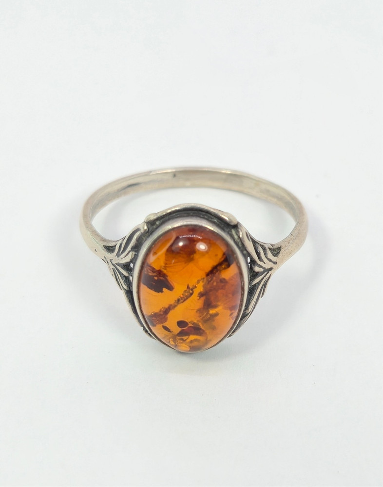 VTG Sterling Silver Baltic Amber Ring Flower V-8 Designer Valerio Size 11.75