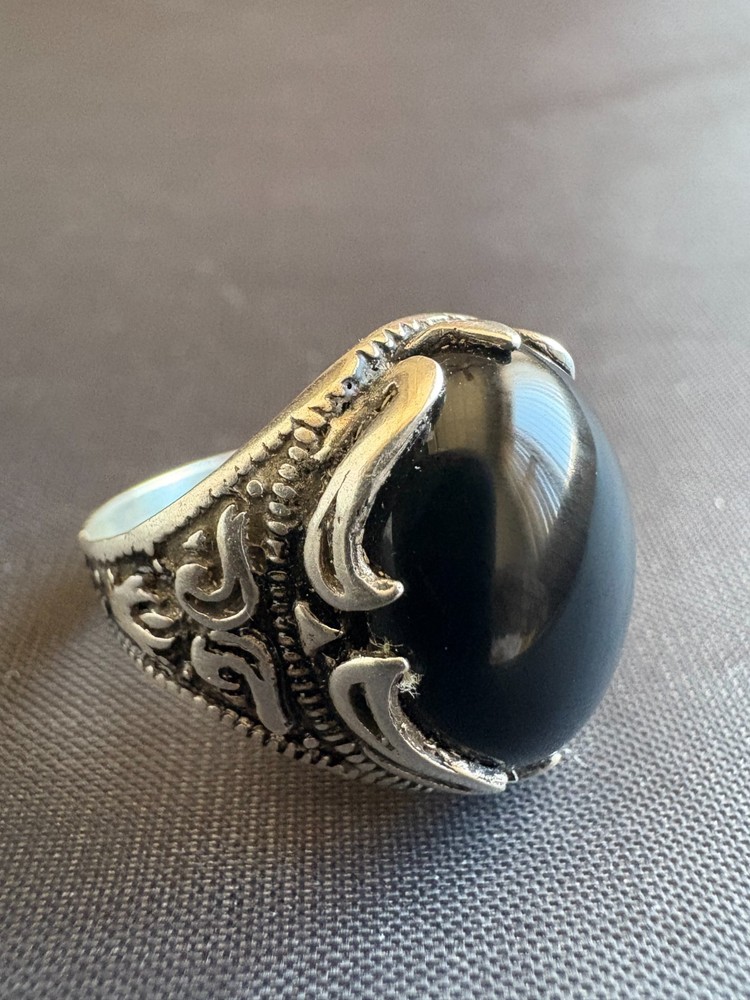 925 Sterling Silver Ring Black Zircon Ring Handcrafted Silver Ring Size 9.5 US