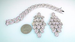 Glamorous 925 Rhinestone Bracelet & Long Chandelier Dangle Earrings Lot