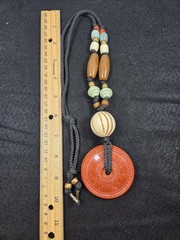 Vintage Y2K Chunky Statement Necklace | Red Cinnabar Style Bi Disc Pendant
