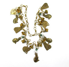Vintage Early Laurel Burch Cat Charm Beaded Necklace Gold Tone 1970s – 80s