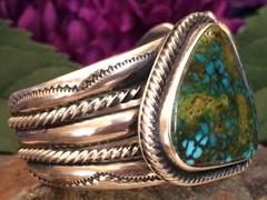 102 GRAM SPIDERWEB TURQUOISE STERLING ROPE SOUTHWESTERN NAVAJO STYLE BRACELET