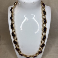 Monet for YSL Vintage Cabochon Necklace Purple Chunky Signed 1980s 16-18” Rare!!