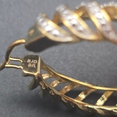JTV 14K Gold Plated Brass Hoop Earrings Diamon Chip Accents