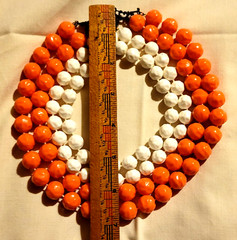 Vintage 1960s 1970s Orange White (4) Strand Bead Necklace Mid Century 7 in