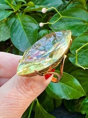 VINTAGE HUGE MASSIVE STATEMENT 10K GOLD MARQUISE LEMON GREEN QUARTZ CITRINE RING