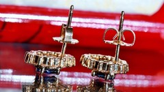 14k yellow gold earrings 0.68ct natural, treated sapphire dia stud 2.35gr N3717