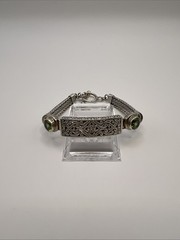 Bali Sterling Silver Peridot Bracelet 7” Handcrafted Balinese Scrollwork Artisan