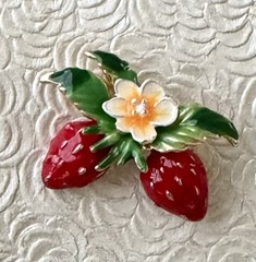 Vintage Style Strawberry Brooch Enamel On Metal