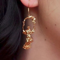Ancient Greek Goddess Earrings Asymmetrical Gold Tone Dangle Earrings