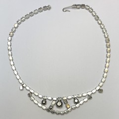 Vintage Silver Tone Baby Blue Rhinestone Choker Necklace 14.5″