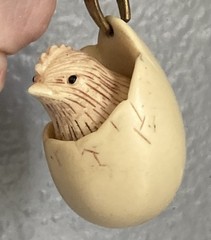 Vintage Chick in Egg Necklace Pendant Black Cord Signed Luke Razza Resin Figural