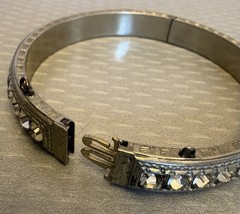 1920s Art Deco Rhinestone Hinged Bangle Signed ALLCO Square Cut Channel Set 7″