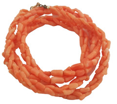Vintage Salmon Angel Skin Pink Coral 3 Twisted Strands Necklace 23 1/2 Inches