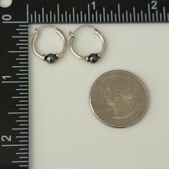 Vintage 925 Sterling Silver Small Huggie Hoop Earrings Hematite Stone
