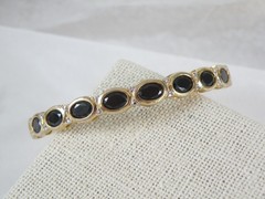 Vintage Sterling Silver 925 Gold on Natural Black Spinel Hinged Bracelet 7.5″