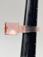 Vintage Lucite Ring Size 7.75 Coral Peach Rhinestone Modern Chunky Cubism Unisex