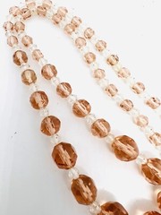 Art Deco Faceted Pink & Clear Glass Beaded Necklace 21 Inches Vintage Jewelry